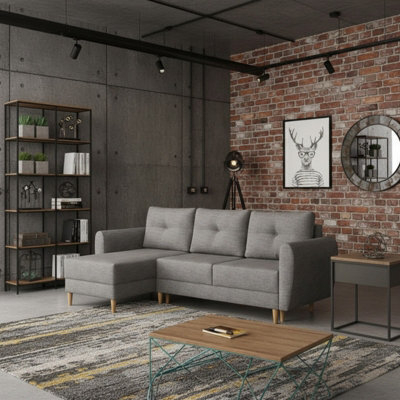 Manstad Corner Sofa Bed 202 130Cm Sleeping Area Freestanding L Shape With Storage Back Cushions Universal Side Grey - image 1