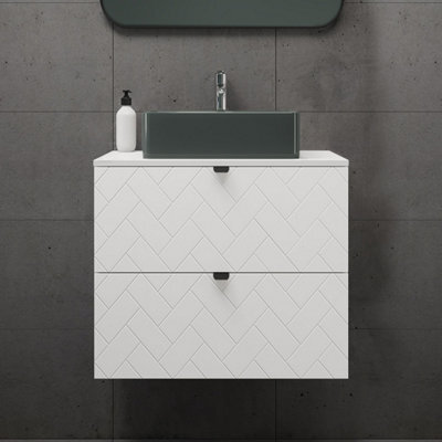 Heze Furniture Trend Herringbone Pattern Door 60Cm Bathroom Cabinet Vanity Unit With Worktop White - image 1