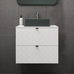 Heze Furniture Trend Herringbone Pattern Door 60Cm Bathroom Cabinet Vanity Unit With Worktop White - thumbnail 1
