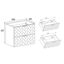 Heze Furniture Trend Herringbone Pattern Door 60Cm Bathroom Cabinet Vanity Unit With Worktop White - thumbnail 8