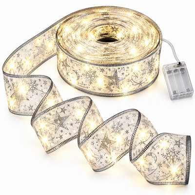 Shopnbits 12M 120 Led Christmas Ribbon Fairy Lights Silver, Battery Powered, Ipx4, Warm White - image 1