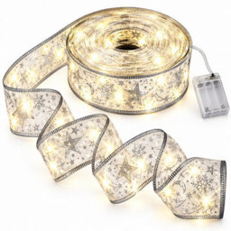 Shopnbits 12M 120 Led Christmas Ribbon Fairy Lights Silver, Battery Powered, Ipx4, Warm White - thumbnail 1