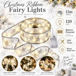 Shopnbits 12M 120 Led Christmas Ribbon Fairy Lights Silver, Battery Powered, Ipx4, Warm White - thumbnail 2
