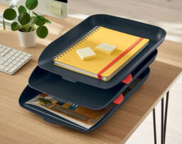 Leitz Cosy Velvet Grey Plastic Home Office Desk Storage Organiser Rectangular Wide Open A4 Document Magazine Set Of 3 Letter Trays - thumbnail 2