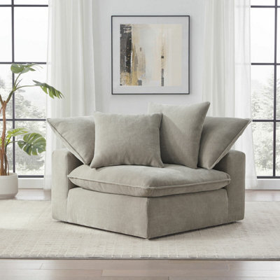 Xample Aiden & Ivy Sereen Beige Fabric Corner Chair - Modular Sofa Seat, Feather Blend Cushions, Rds Certified, Modern Lounge Chair - image 1
