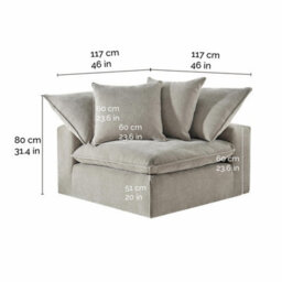 Xample Aiden & Ivy Sereen Beige Fabric Corner Chair - Modular Sofa Seat, Feather Blend Cushions, Rds Certified, Modern Lounge Chair - thumbnail 2