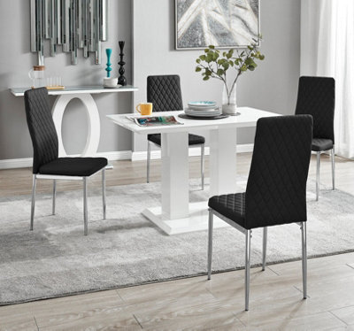 Furniturebox Uk 4 Seater Dining Set - Imperia White High Gloss Dining Table And Chairs - 4 Black Milan Chairs - image 1