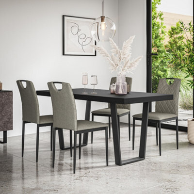 More4Homes Aria Dining Table And Chairs -  Black Table Top W Black Legs + Monza Linen Dining Chair Set Of 4 (Grey) - image 1