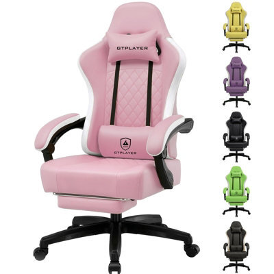 Gtplayer Gaming Chair With Footrest, Ergonomic Computer Desk Chair With Pocket Spring Cushion, Home Office Chair, Pu Leather, Pink - image 1