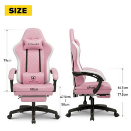Gtplayer Gaming Chair With Footrest, Ergonomic Computer Desk Chair With Pocket Spring Cushion, Home Office Chair, Pu Leather, Pink - thumbnail 4