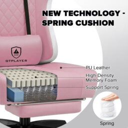 Gtplayer Gaming Chair With Footrest, Ergonomic Computer Desk Chair With Pocket Spring Cushion, Home Office Chair, Pu Leather, Pink - thumbnail 5
