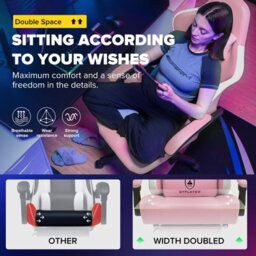 Gtplayer Gaming Chair With Footrest, Ergonomic Computer Desk Chair With Pocket Spring Cushion, Home Office Chair, Pu Leather, Pink - thumbnail 3