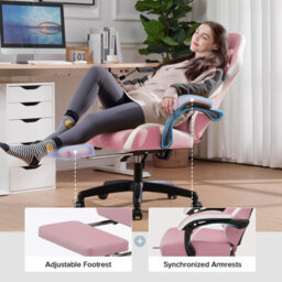 Gtplayer Gaming Chair With Footrest, Ergonomic Computer Desk Chair With Pocket Spring Cushion, Home Office Chair, Pu Leather, Pink - thumbnail 6