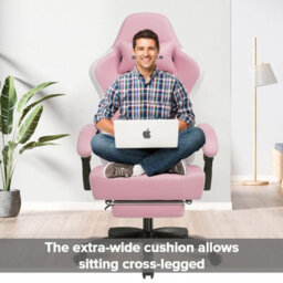 Gtplayer Gaming Chair With Footrest, Ergonomic Computer Desk Chair With Pocket Spring Cushion, Home Office Chair, Pu Leather, Pink - thumbnail 2