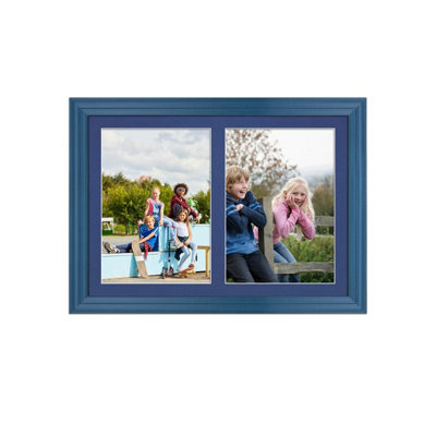 AK Frames 20X14 Navy Blue Classic Multi Photo Frame With Blue Mount - Holds 2 Apertures (2X) A4 Photos - image 1