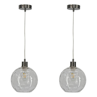 First Choice Lighting Set Of 2 Barnum - Clear Dimple Glass Globe With Satin Nickel Pendants - image 1
