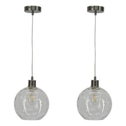 First Choice Lighting Set Of 2 Barnum - Clear Dimple Glass Globe With Satin Nickel Pendants - thumbnail 1