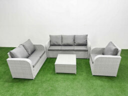 Fimous Pe Wicker 6 Seater Outdoor Rattan Furniture Sofa Sets Reclining Chair Loveseat Sofa 3 Seater Sofa - thumbnail 2
