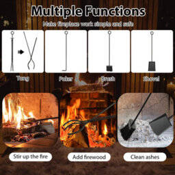 Gainoom 5 Pieces Fireplace Tools Set 81Cm Modern Metal Fireside Accessories - thumbnail 4