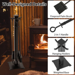 Gainoom 5 Pieces Fireplace Tools Set 81Cm Modern Metal Fireside Accessories - thumbnail 3