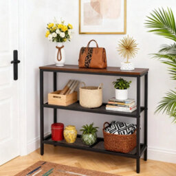 Three-Tier Narrow Console Side Table Hallway Entryway Table Metal Frame - thumbnail 6