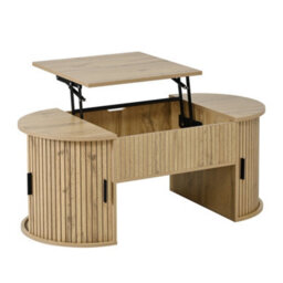 Abrihome Modern Height-Adjustable Coffee Table For Living Room, Open Shelves & Hidden Storage With Sliding Doors - thumbnail 9