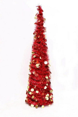 Christmas Tree World The 6Ft/180Cm Slim Red Tinsel Pop Up Christmas Tree - image 1