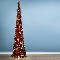 Christmas Tree World The 6Ft/180Cm Slim Red Tinsel Pop Up Christmas Tree - thumbnail 2