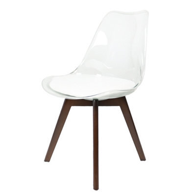 Fusion Living Soho Clear And White Plastic Dining Chair With Squared Dark Wood Legs - image 1
