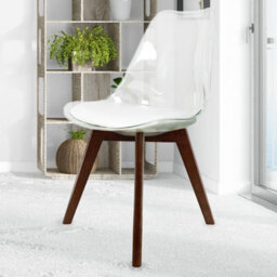 Fusion Living Soho Clear And White Plastic Dining Chair With Squared Dark Wood Legs - thumbnail 2