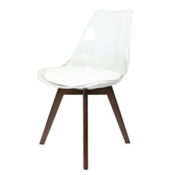 Fusion Living Soho Clear And White Plastic Dining Chair With Squared Dark Wood Legs - thumbnail 1