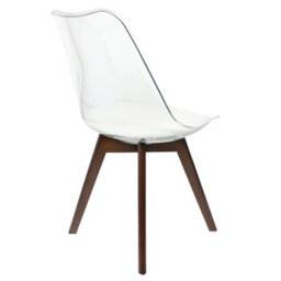 Fusion Living Soho Clear And White Plastic Dining Chair With Squared Dark Wood Legs - thumbnail 4