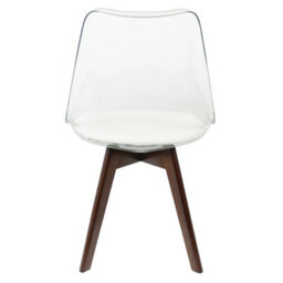 Fusion Living Soho Clear And White Plastic Dining Chair With Squared Dark Wood Legs - thumbnail 3
