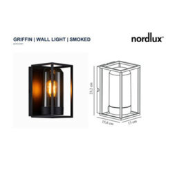 Nordlux Griffin Outdoor Patio Terrace Garden Wall Light In Smoked (Height) 23.2Cm - thumbnail 8