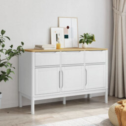 Berkfield Sideboard Floro White 114X43X74 Cm Solid Wood Pine - thumbnail 3