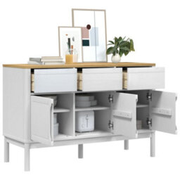 Berkfield Sideboard Floro White 114X43X74 Cm Solid Wood Pine - thumbnail 4