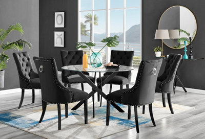 Furniturebox Uk Novara Black Leg 120Cm Round Glass Dining Table & 6 Black Belgravia Black Leg Chairs - image 1