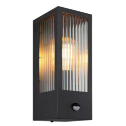 Luminosa Lighting Luminosa Gundula Pir Outdoor Wall Lantern Matt Black Ip44 Clear Glass Shade 1X E27 Dawn Dusk Sensor