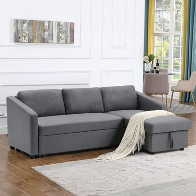 Living And Home Dark Grey L Shaped Sofa Bed Fabric 3 Seater Corner Couch With Storage Chaise Lounge - image 1