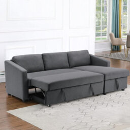 Living And Home Dark Grey L Shaped Sofa Bed Fabric 3 Seater Corner Couch With Storage Chaise Lounge - thumbnail 2
