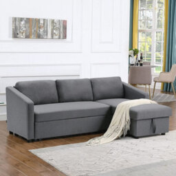 Living And Home Dark Grey L Shaped Sofa Bed Fabric 3 Seater Corner Couch With Storage Chaise Lounge - thumbnail 1