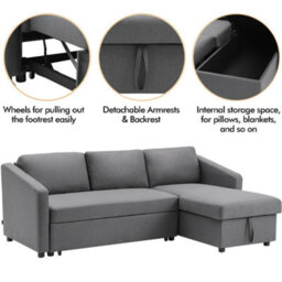 Living And Home Dark Grey L Shaped Sofa Bed Fabric 3 Seater Corner Couch With Storage Chaise Lounge - thumbnail 3