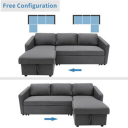 Living And Home Dark Grey L Shaped Sofa Bed Fabric 3 Seater Corner Couch With Storage Chaise Lounge - thumbnail 4
