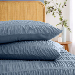 Catherine Lansfield Bedding Seersucker Embellished Duvet Cover Set With Pillowcases Lansfield Blue - thumbnail 4