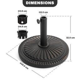 Avestar Outdoor 45 Cm Round Parasol Base, 15 Kg Concrete Umbrella Base For 3.8-4.8 Cm Poles, Black With Gold-Painted Edge - thumbnail 3