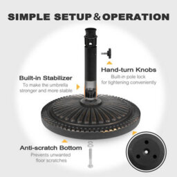 Avestar Outdoor 45 Cm Round Parasol Base, 15 Kg Concrete Umbrella Base For 3.8-4.8 Cm Poles, Black With Gold-Painted Edge - thumbnail 6