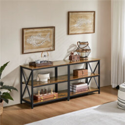 Yaheetech 3-Layer Shelved Tv Stand Up To 65 Inch Rustic Brown - thumbnail 2