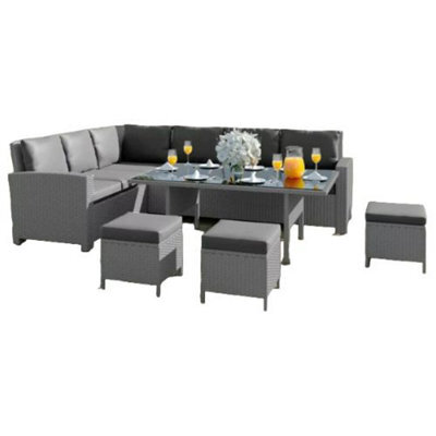 ABC Algarve Corner Rattan Garden Furniture (Light Grey On Dark Grey)