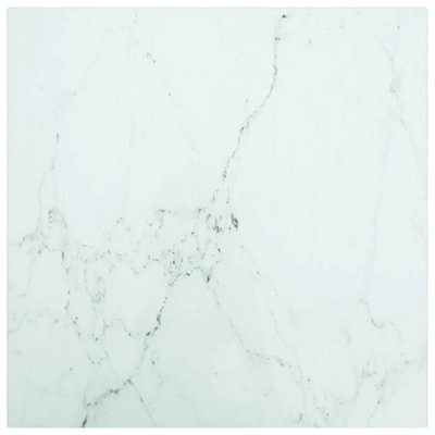 Berkfield Table Top White 40X40 Cm 6 mm Tempered Glass With Marble Design - image 1