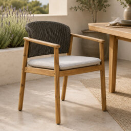 Where Saints Go Ltd Jakarta Outdoor Dining Chair, Grey Fabric Charcoal Rope, Grey Wash Acacia Frame With Charcoal Rope Back By Where Saints Go - thumbnail 1